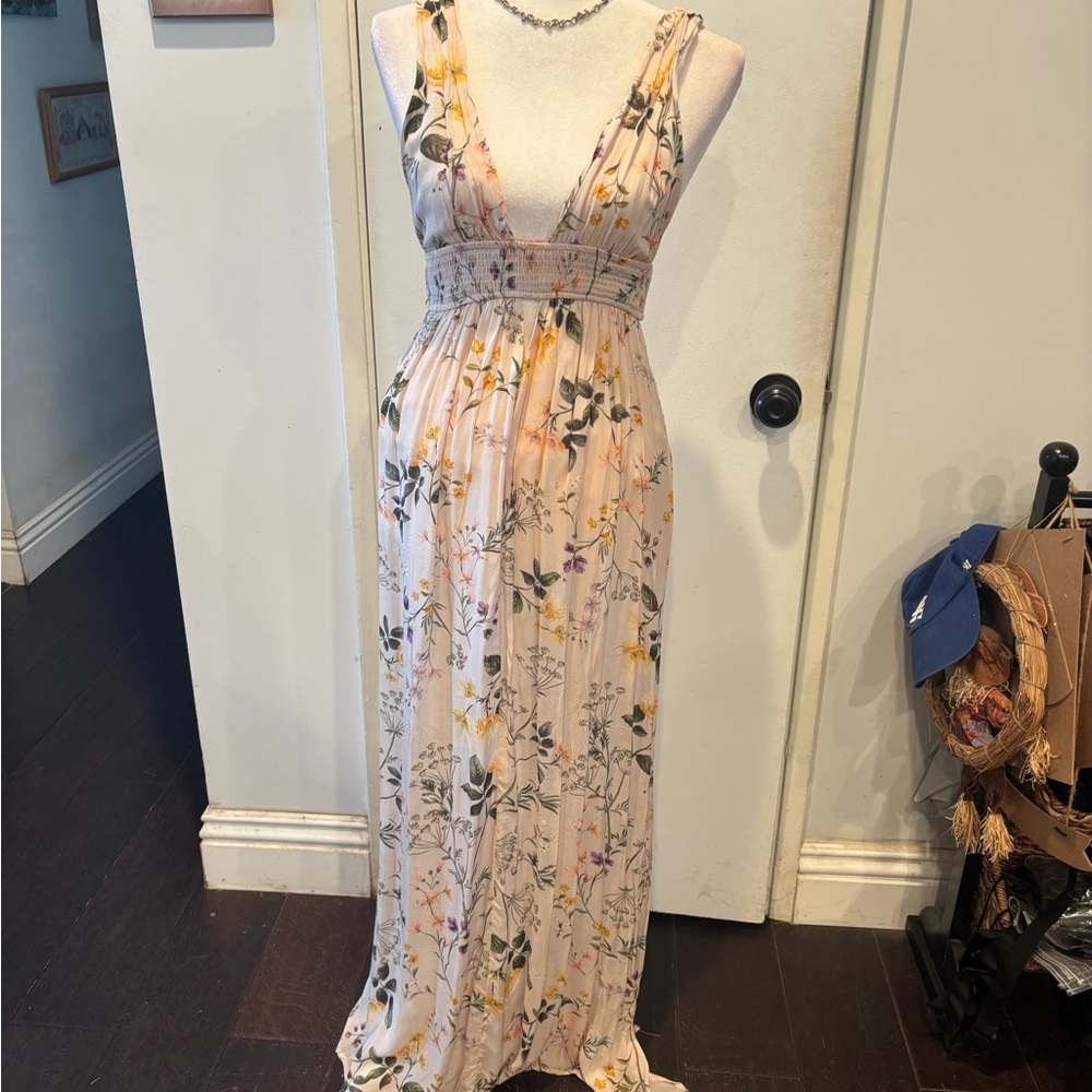 Olivaceous Floral Print Maxi Dress - Cream and yellow